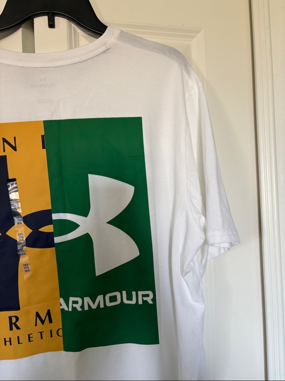 Under Armour White Short Sleeve Tee with Green & Yellow Logos - Picture 10 of 10